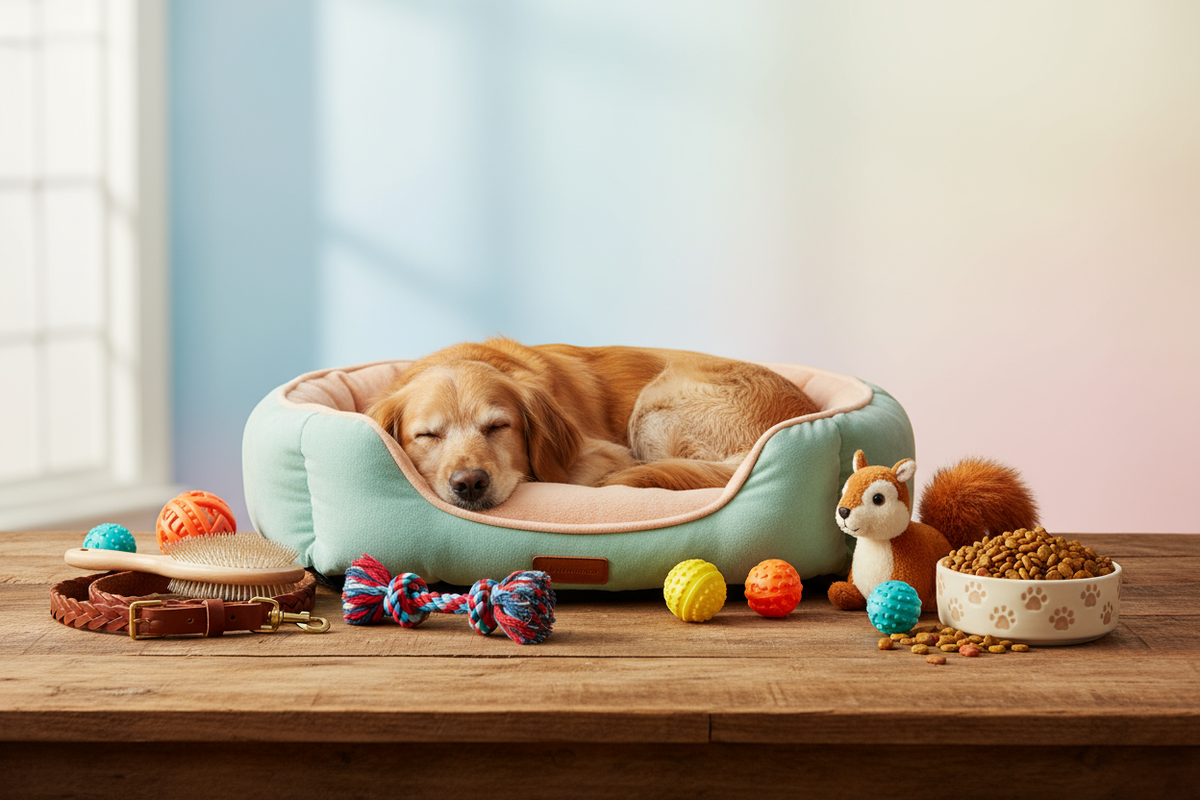 Minus pet bottle and glass with pet food 